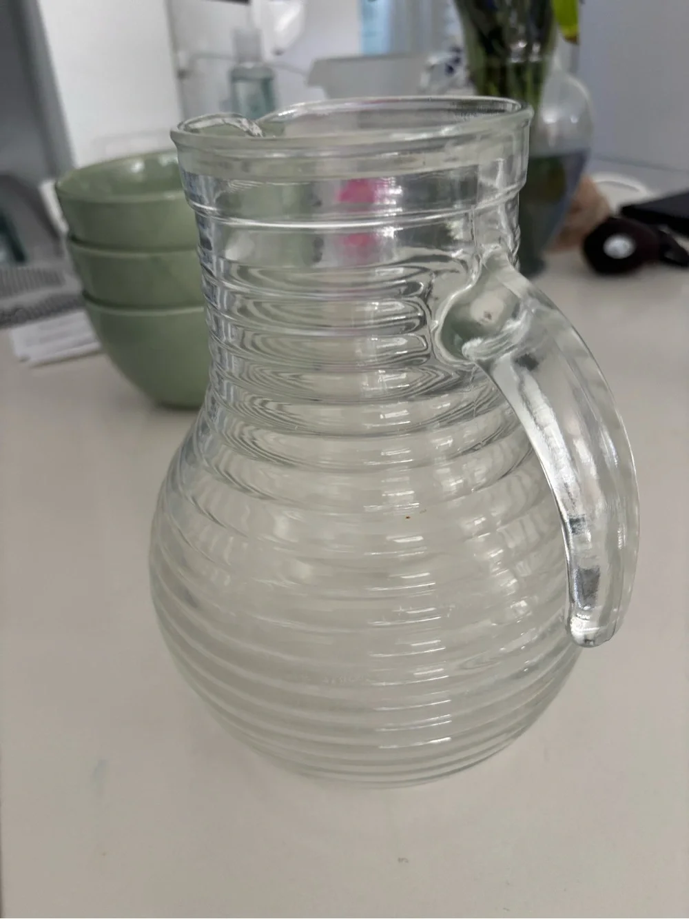 Clear Ribbed Glass Pitcher with Handle - Picture 2 of 4